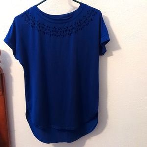 Blue High Low Cutout Blouse Medium